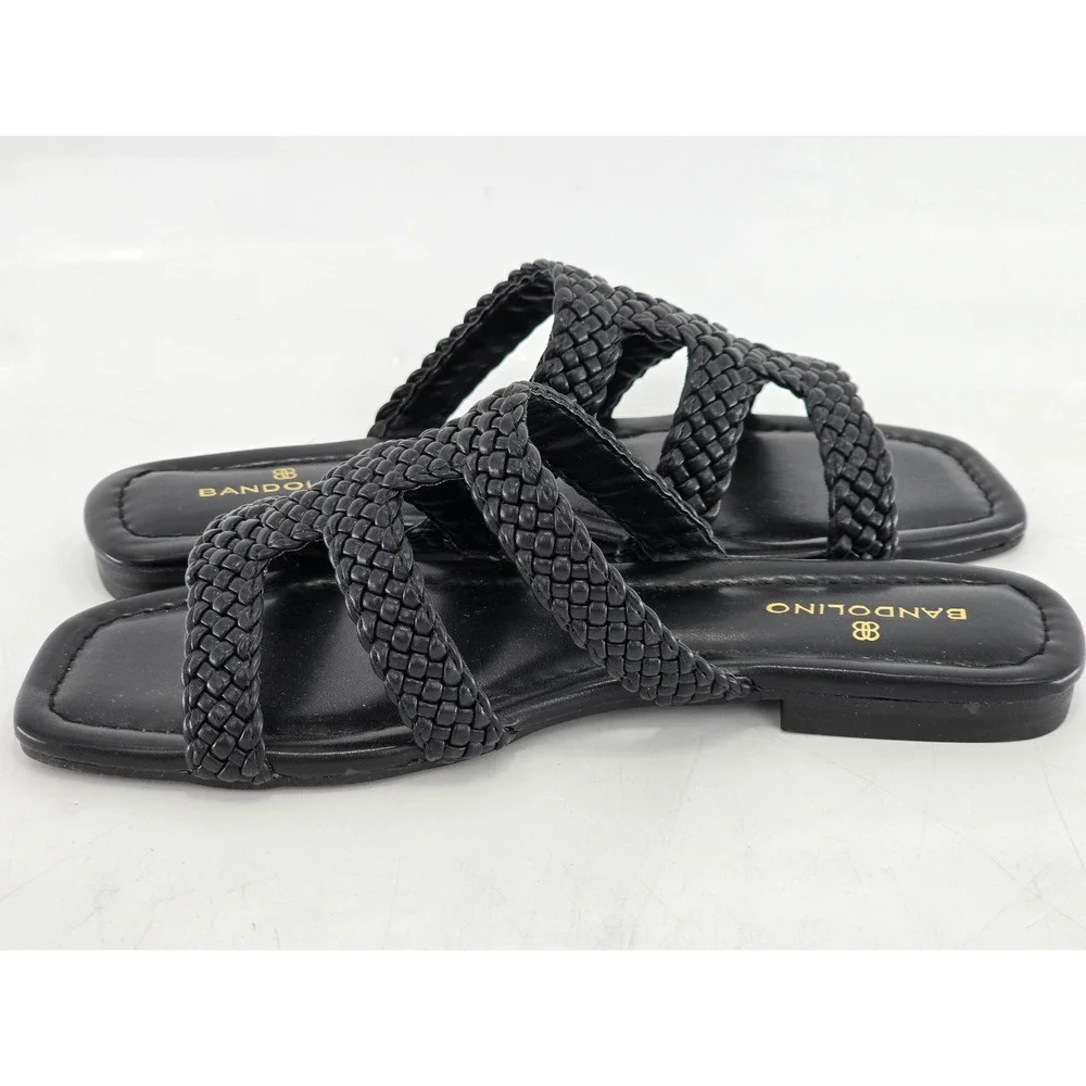 Bandolino Summer 3 Slide Sandals Womens 7M Black Woven Straps - Excellent